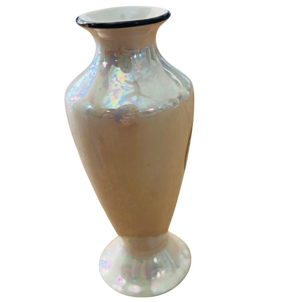 Vintage Germany Iridescent Lusterware Miniature Bud Vase Floral Basket Design